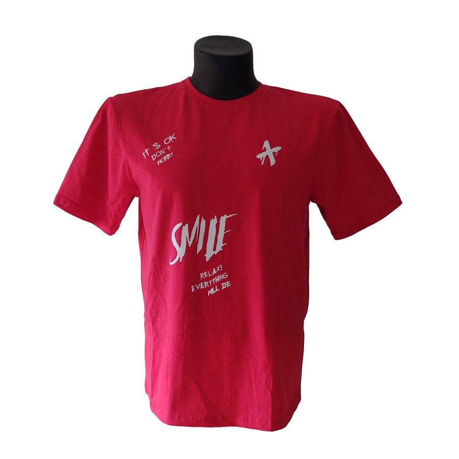 Camiseta Hombre, roja, Smile and relax everything will be
