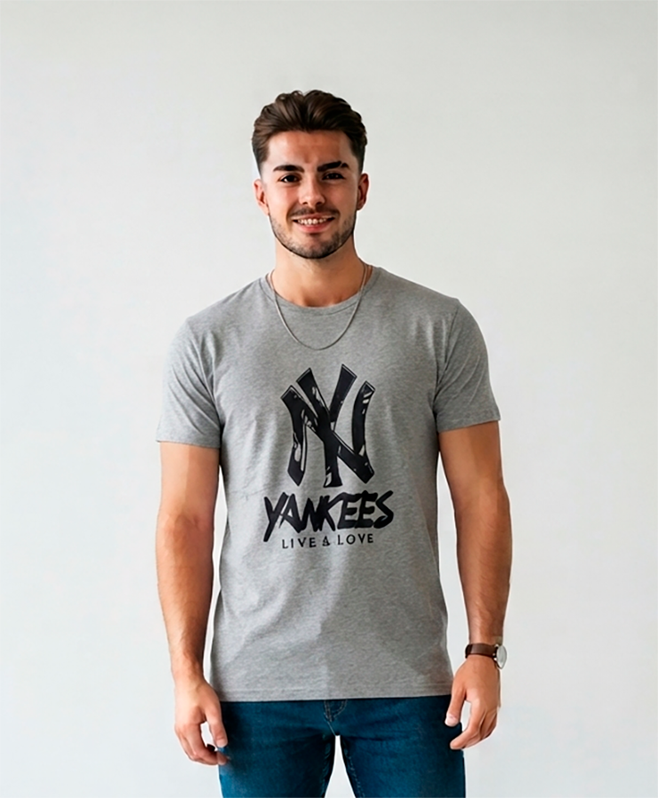 Camiseta Hombre, Gris, Yankies, Vida y Amor