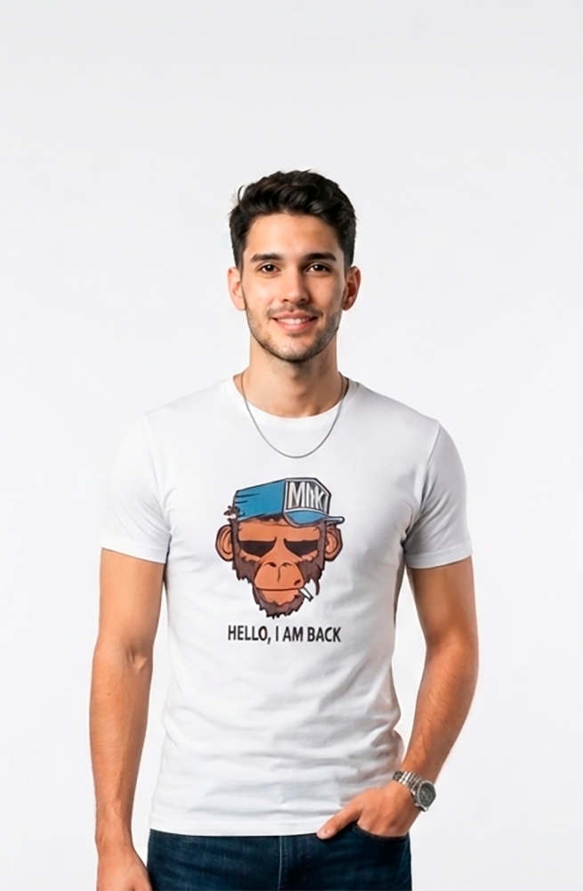 Camiseta Hombre, Blanca, Gorila café 