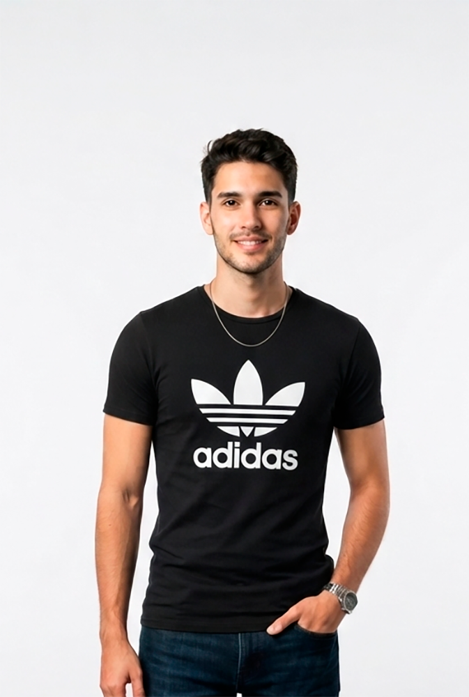 camiseta hombre, negra, Adidas blanco