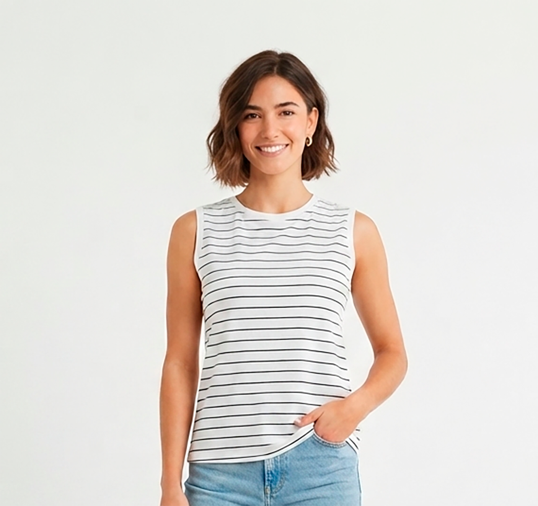 Camiseta mujer blanca rayas negras sin mangas