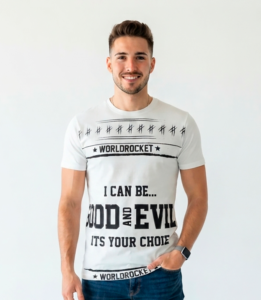 Camiseta Hombre, blanca, I can be Good, manga blanca