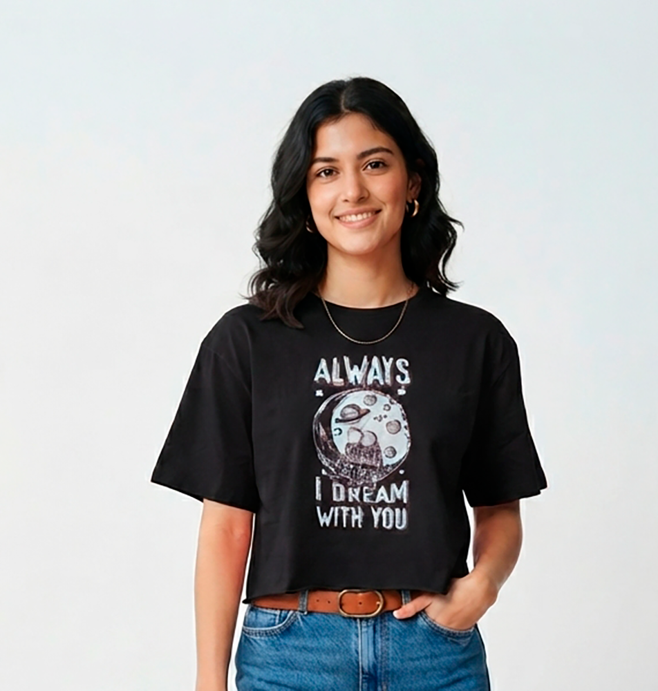 Blusa negra, mujer, mangas cortas, Always, I dream with you