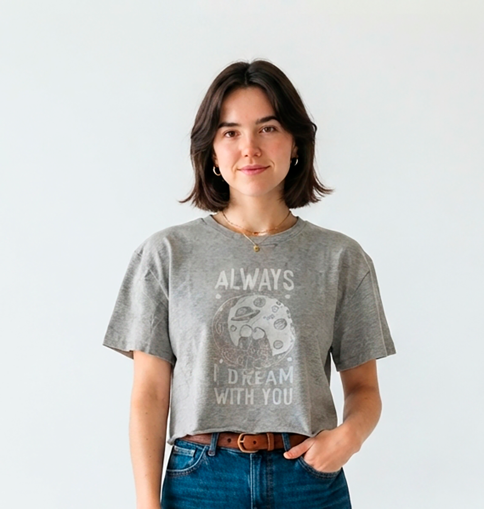 Blusa gris, mujer, mangas cortas, Always, I dream with you