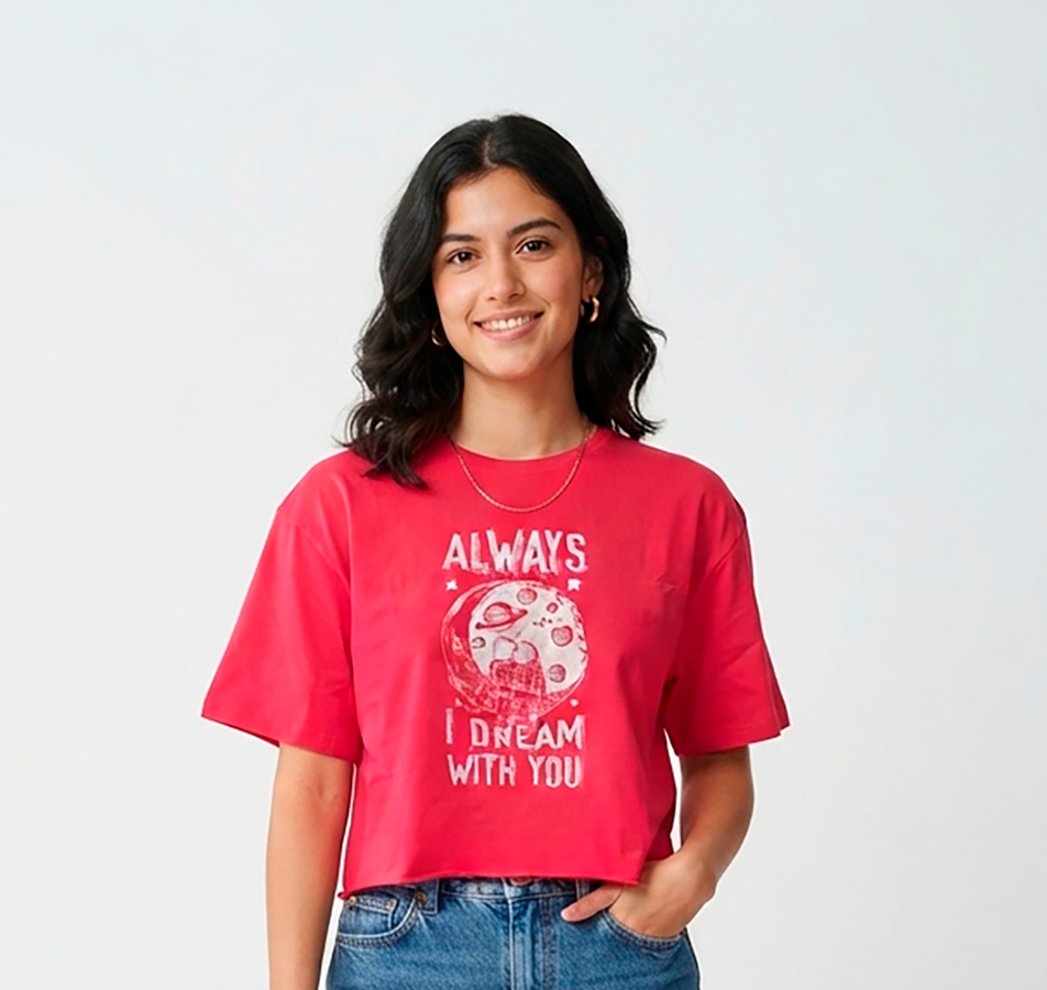 Blusa roja, mujer, mangas cortas, Always, I dream with you