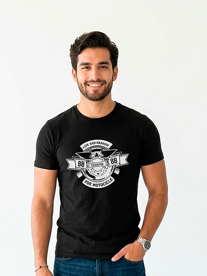 Camiseta Hombre, Negra, Motorcicle
